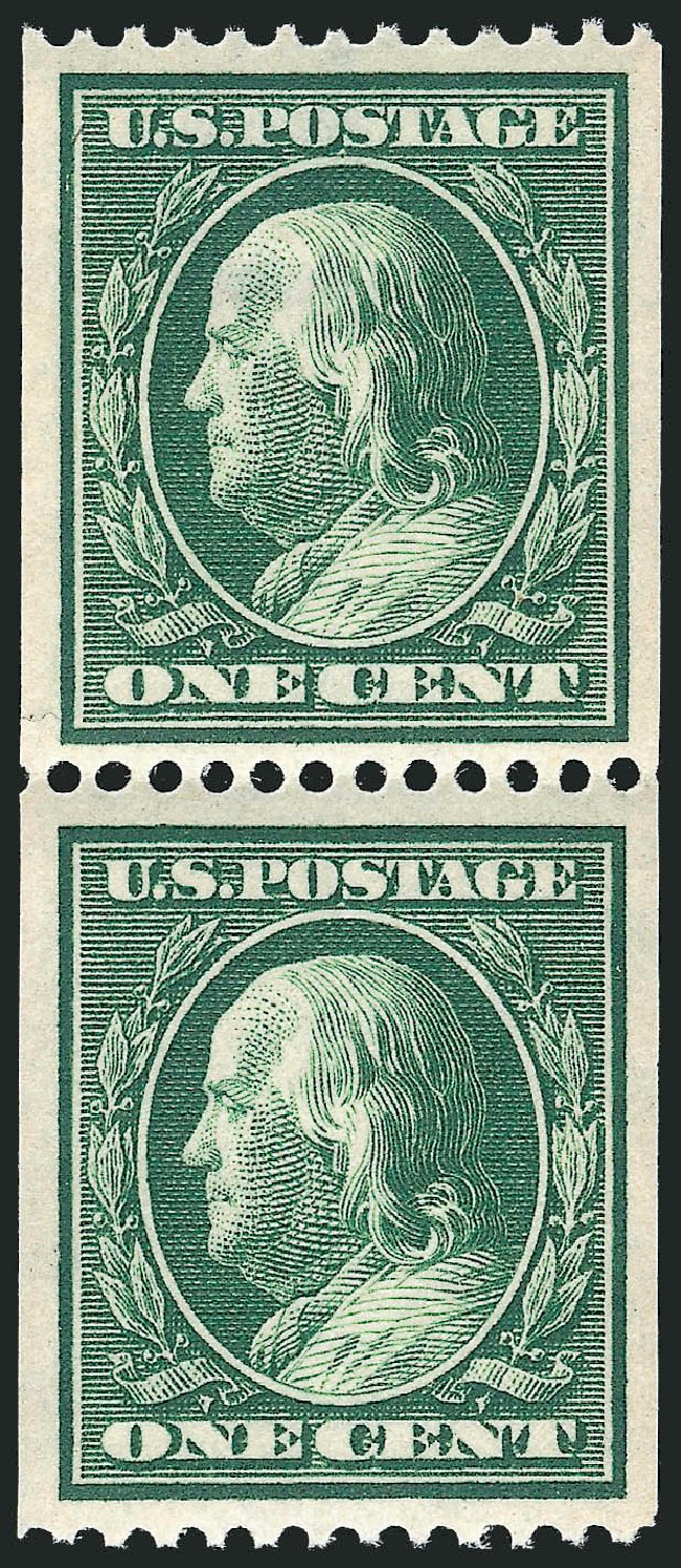 US Stamp Price Scott Catalog #385 - 1910 1c Franklin Coil. Robert Siegel Auction Galleries, Oct 2011, Sale 1013, Lot 385