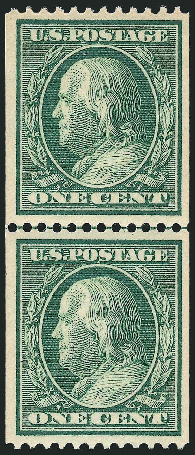 US Stamps Price Scott #385 - 1910 1c Franklin Coil. Robert Siegel Auction Galleries, Sep 2009, Sale 968B, Lot 485