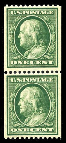 US Stamp Price Scott Cat. 385 - 1910 1c Franklin Coil. Matthew Bennett International, Mar 2012, Sale 344, Lot 4552