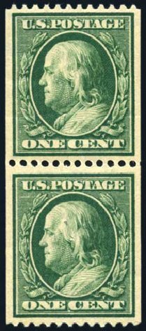 US Stamps Price Scott Cat. # 385 - 1c 1910 Franklin Coil. Harmer-Schau Auction Galleries, Feb 2009, Sale 80, Lot 1302