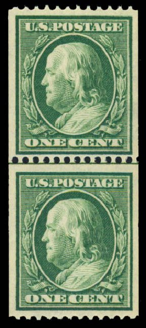 Value of US Stamp Scott Cat. 385 - 1c 1910 Franklin Coil. Daniel Kelleher Auctions, Sep 2013, Sale 639, Lot 3492