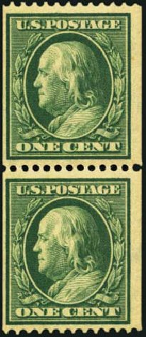 Cost of US Stamps Scott Cat. # 385 - 1c 1910 Franklin Coil. Harmer-Schau Auction Galleries, May 2012, Sale 93, Lot 353
