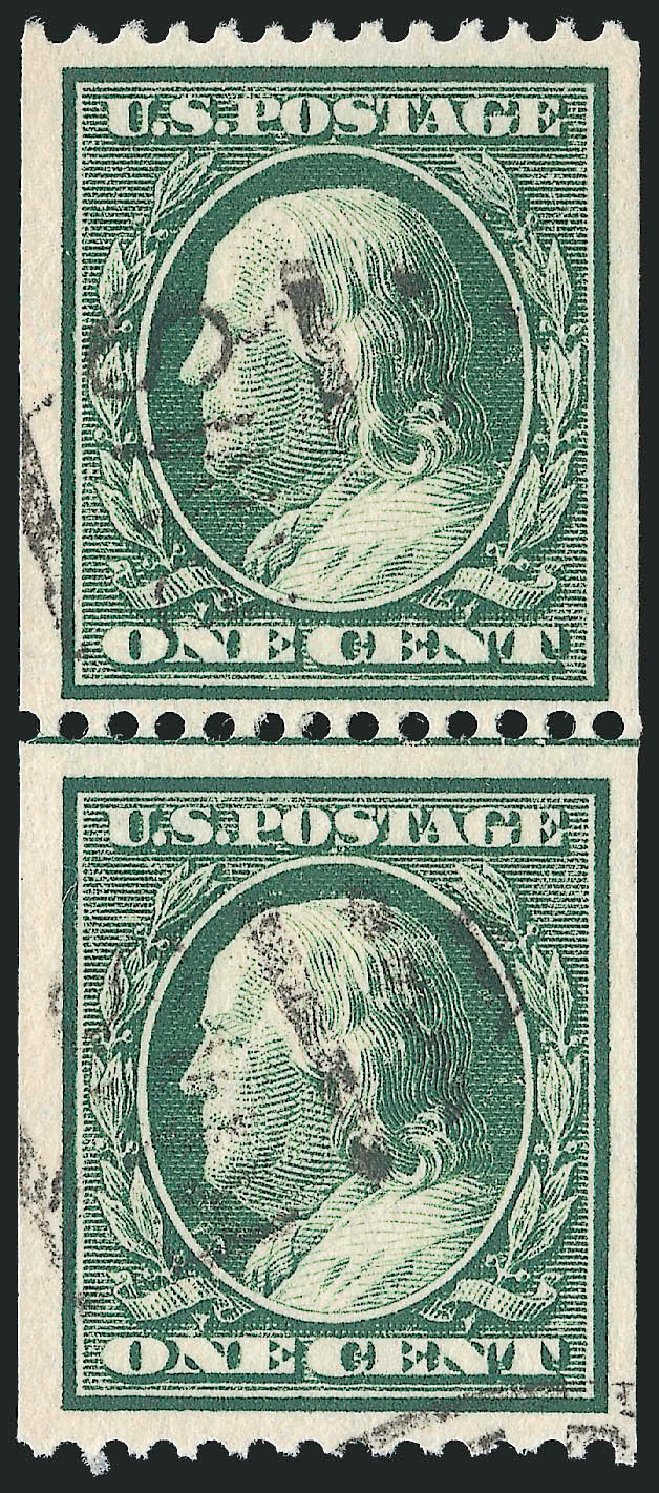 US Stamp Price Scott Catalog 385: 1910 1c Franklin Coil. Robert Siegel Auction Galleries, Sep 2012, Sale 1028, Lot 353