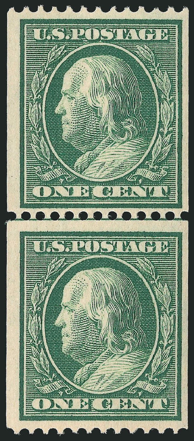 Costs of US Stamps Scott Cat. 385 - 1c 1910 Franklin Coil. Robert Siegel Auction Galleries, Dec 2012, Sale 1037, Lot 2023