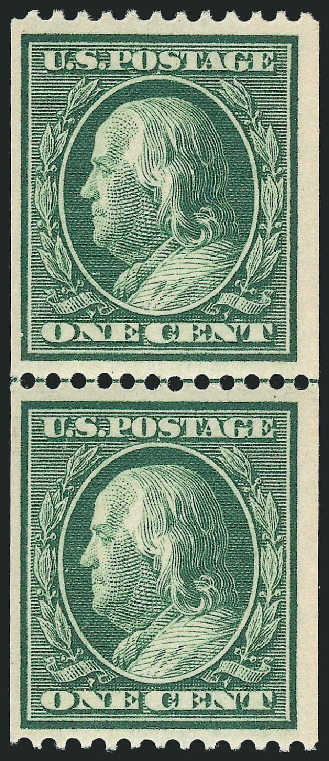 Price of US Stamp Scott Catalog 385: 1910 1c Franklin Coil. Robert Siegel Auction Galleries, Dec 2009, Sale 982, Lot 5773