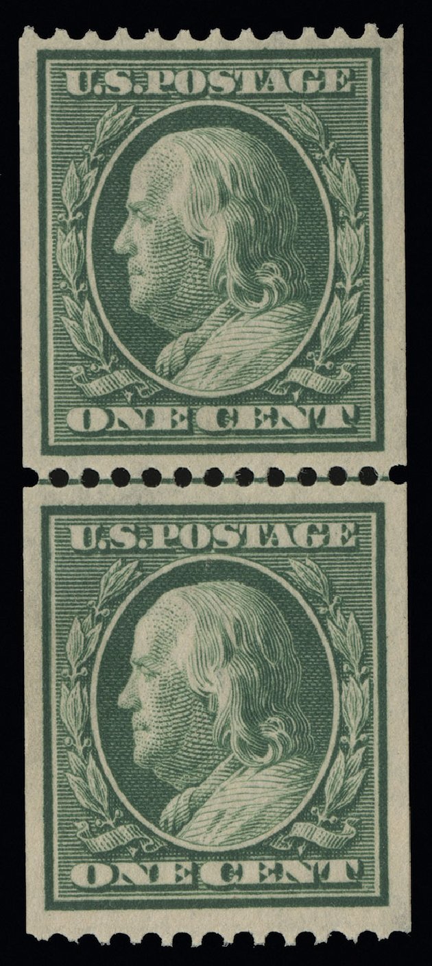 Cost of US Stamp Scott Catalogue 385 - 1910 1c Franklin Coil. Spink Shreves Galleries, Aug 2013, Sale 144, Lot 223