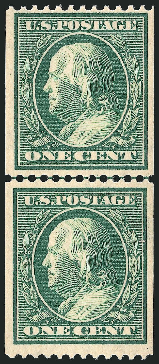 Values of US Stamps Scott #385: 1910 1c Franklin Coil. Robert Siegel Auction Galleries, Oct 2011, Sale 1014, Lot 1836