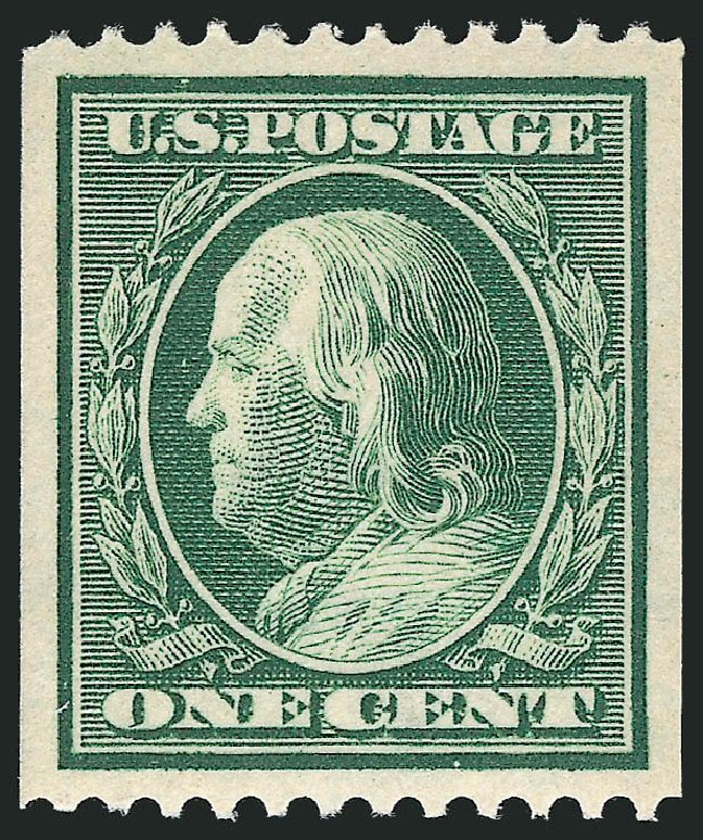 Values of US Stamps Scott Catalog 385 - 1c 1910 Franklin Coil. Robert Siegel Auction Galleries, Nov 2012, Sale 1034, Lot 356