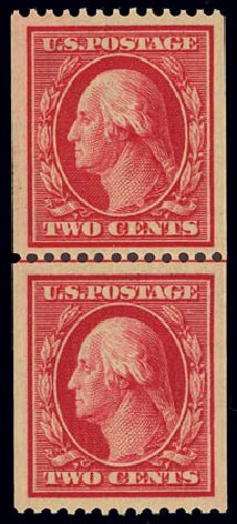 Values of US Stamps Scott # 386 - 1910 2c Washington Coil. Daniel Kelleher Auctions, Feb 2013, Sale 634, Lot 247