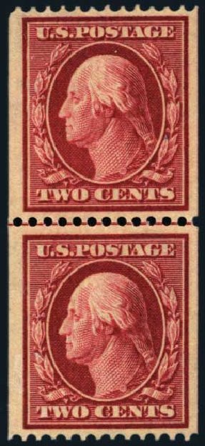 Price of US Stamp Scott 386 - 2c 1910 Washington Coil. Harmer-Schau Auction Galleries, Jan 2014, Sale 100, Lot 580