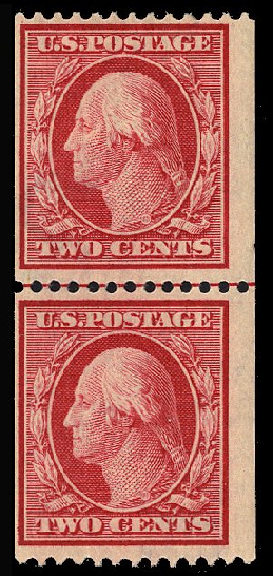 Price of US Stamp Scott #386 - 1910 2c Washington Coil. Cherrystone Auctions, Apr 2014, Sale 201404, Lot 84