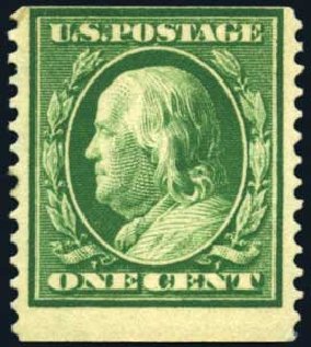 Value of US Stamps Scott 387 - 1c 1910 Franklin Coil. Harmer-Schau Auction Galleries, Oct 2008, Sale 79, Lot 187