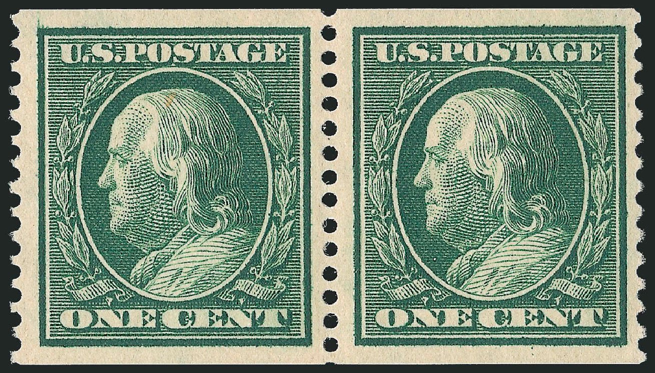 Value of US Stamp Scott Catalogue #387: 1910 1c Franklin Coil. Robert Siegel Auction Galleries, Mar 2014, Sale 1067, Lot 1468