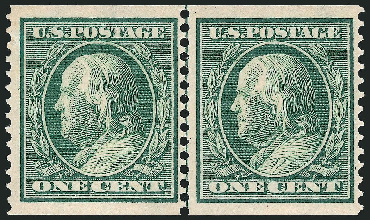 Values of US Stamp Scott Cat. #387: 1c 1910 Franklin Coil. Robert Siegel Auction Galleries, Sep 2009, Sale 976, Lot 1968