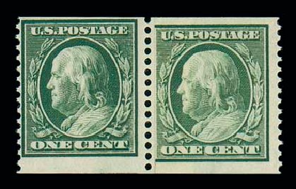 Values of US Stamp Scott Cat. 387 - 1c 1910 Franklin Coil. Matthew Bennett International, Jun 2007, Sale 319, Lot 1410