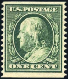 US Stamp Price Scott 387 - 1910 1c Franklin Coil. Harmer-Schau Auction Galleries, Feb 2010, Sale 84, Lot 1560