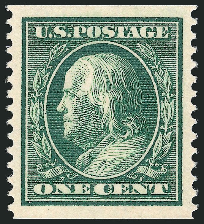 US Stamps Values Scott Catalogue # 387 - 1910 1c Franklin Coil. Robert Siegel Auction Galleries, Oct 2011, Sale 1013, Lot 390