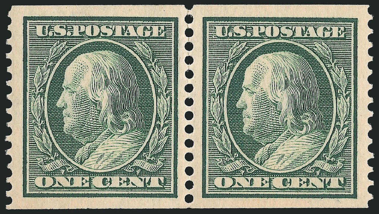 US Stamp Value Scott #387: 1910 1c Franklin Coil. Robert Siegel Auction Galleries, Sep 2009, Sale 968B, Lot 490