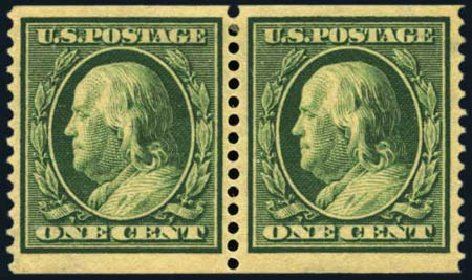 Price of US Stamp Scott Catalog 387: 1910 1c Franklin Coil. Harmer-Schau Auction Galleries, Aug 2012, Sale 94, Lot 1521