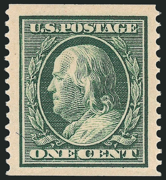 US Stamp Value Scott #387: 1910 1c Franklin Coil. Robert Siegel Auction Galleries, Sep 2009, Sale 968B, Lot 491