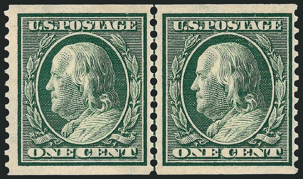 Values of US Stamps Scott Cat. #387: 1910 1c Franklin Coil. Robert Siegel Auction Galleries, Oct 2008, Sale 963, Lot 965