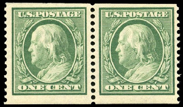 Value of US Stamp Scott Catalogue #387: 1910 1c Franklin Coil. Matthew Bennett International, Apr 2008, Sale 326, Lot 363