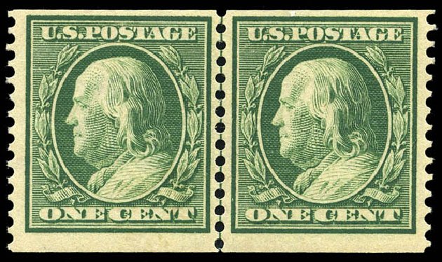 US Stamp Prices Scott Cat. 387 - 1c 1910 Franklin Coil. Matthew Bennett International, May 2014, Sale 350, Lot 536