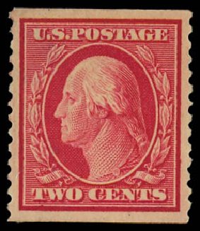 US Stamps Values Scott #388 - 2c 1910 Washington Coil. Daniel Kelleher Auctions, Jan 2012, Sale 628, Lot 468