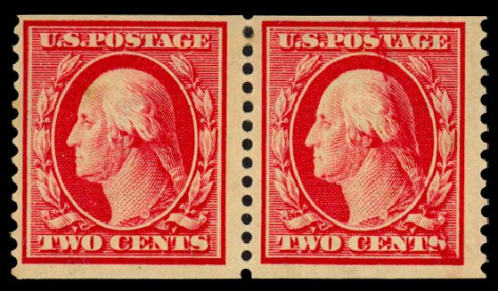 US Stamps Value Scott Catalogue #388 - 1910 2c Washington Coil. Daniel Kelleher Auctions, Dec 2013, Sale 640, Lot 349