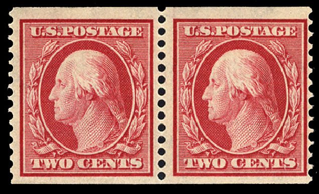 Values of US Stamp Scott Catalog #388 - 1910 2c Washington Coil. Cherrystone Auctions, Jul 2009, Sale 200907, Lot 155