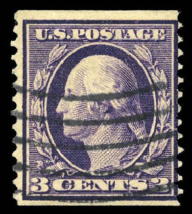 US Stamps Value Scott #389 - 3c 1911 Washington Coil. Matthew Bennett International, Mar 2011, Sale 337, Lot 2858