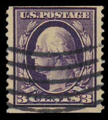Values of US Stamp Scott Catalogue 389: 3c 1911 Washington Coil. Daniel Kelleher Auctions, Oct 2011, Sale 626, Lot 350