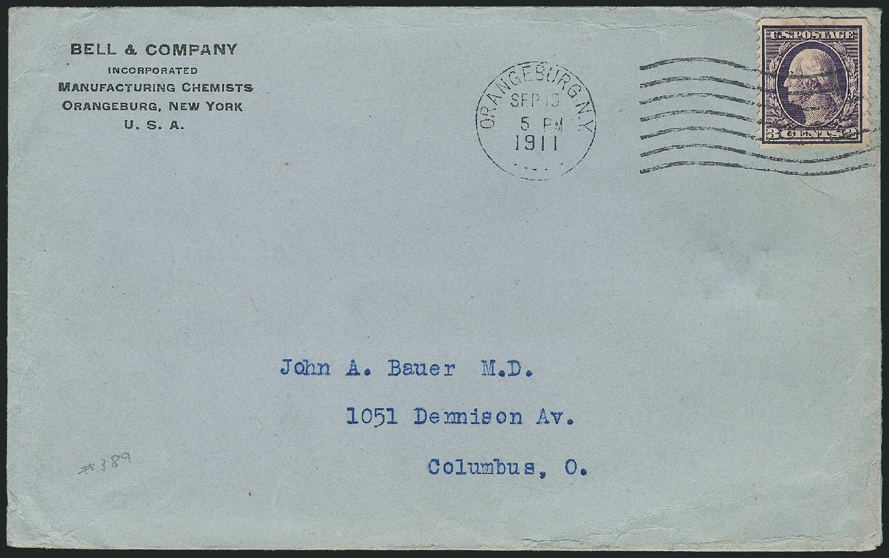 Value of US Stamp Scott Catalogue #389: 1911 3c Washington Coil. Robert Siegel Auction Galleries, Jun 2012, Sale 1025, Lot 220