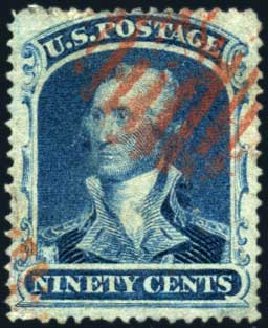 Values of US Stamps Scott 39 - 1860 90c Washington. Harmer-Schau Auction Galleries, Oct 2009, Sale 83, Lot 328