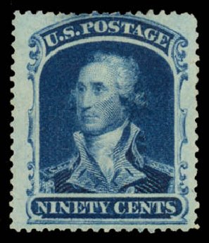 Values of US Stamp Scott Cat. # 39: 1860 90c Washington. Daniel Kelleher Auctions, Jan 2015, Sale 663, Lot 1278