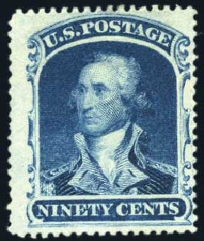 Values of US Stamp Scott Catalog # 39: 90c 1860 Washington. Harmer-Schau Auction Galleries, Aug 2011, Sale 90, Lot 1159