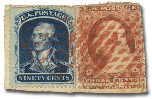 Values of US Stamp Scott Catalog # 39 - 90c 1860 Washington. Daniel Kelleher Auctions, Aug 2012, Sale 631, Lot 749
