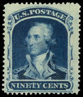 Value of US Stamps Scott Catalog #39 - 90c 1860 Washington. Daniel Kelleher Auctions, Sep 2014, Sale 655, Lot 192