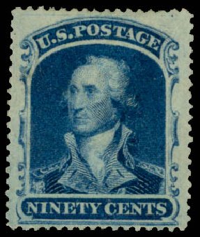 US Stamp Values Scott Cat. 39: 1860 90c Washington. Daniel Kelleher Auctions, Sep 2014, Sale 655, Lot 193