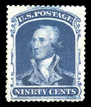 Value of US Stamp Scott Catalog # 39: 90c 1860 Washington. Matthew Bennett International, Sep 2010, Sale 333, Lot 3416