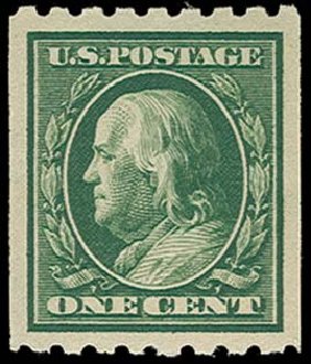 Price of US Stamp Scott Catalogue # 390: 1910 1c Franklin Coil. H.R. Harmer, Oct 2014, Sale 3006, Lot 1341
