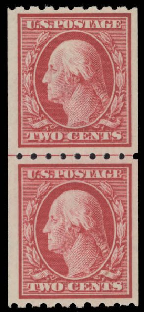 Values of US Stamps Scott 391: 1910 2c Washington Coil. Daniel Kelleher Auctions, Aug 2015, Sale 672, Lot 2698