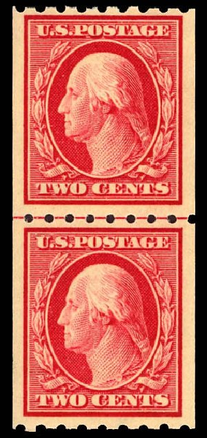 US Stamp Values Scott Cat. #391: 1910 2c Washington Coil. Daniel Kelleher Auctions, Dec 2012, Sale 633, Lot 671