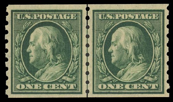 US Stamp Values Scott Catalogue 392 - 1c 1910 Franklin Coil. Daniel Kelleher Auctions, Jun 2012, Sale 630, Lot 1809