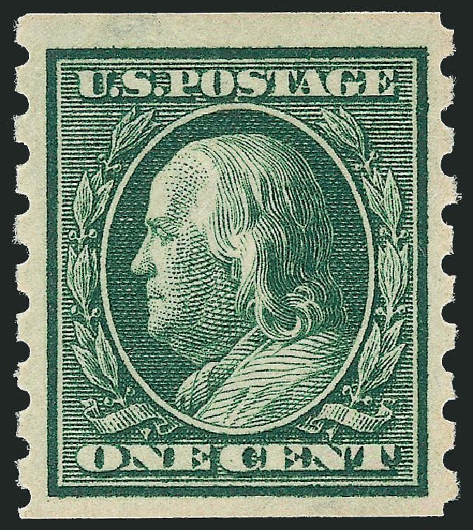 Value of US Stamp Scott Cat. # 392 - 1c 1910 Franklin Coil. Robert Siegel Auction Galleries, Sep 2009, Sale 968B, Lot 500