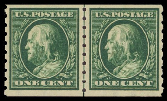 Values of US Stamps Scott Cat. #392: 1910 1c Franklin Coil. Daniel Kelleher Auctions, Oct 2012, Sale 632, Lot 1304