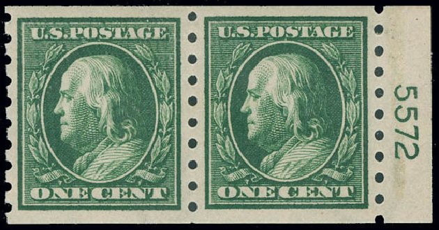 Price of US Stamps Scott #392: 1c 1910 Franklin Coil. Matthew Bennett International, Jun 2008, Sale 328, Lot 915
