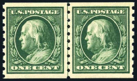 US Stamps Prices Scott Catalog #392 - 1c 1910 Franklin Coil. Harmer-Schau Auction Galleries, Feb 2009, Sale 80, Lot 1305