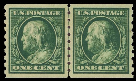 Price of US Stamp Scott Cat. # 392: 1910 1c Franklin Coil. Daniel Kelleher Auctions, Oct 2012, Sale 632, Lot 1305