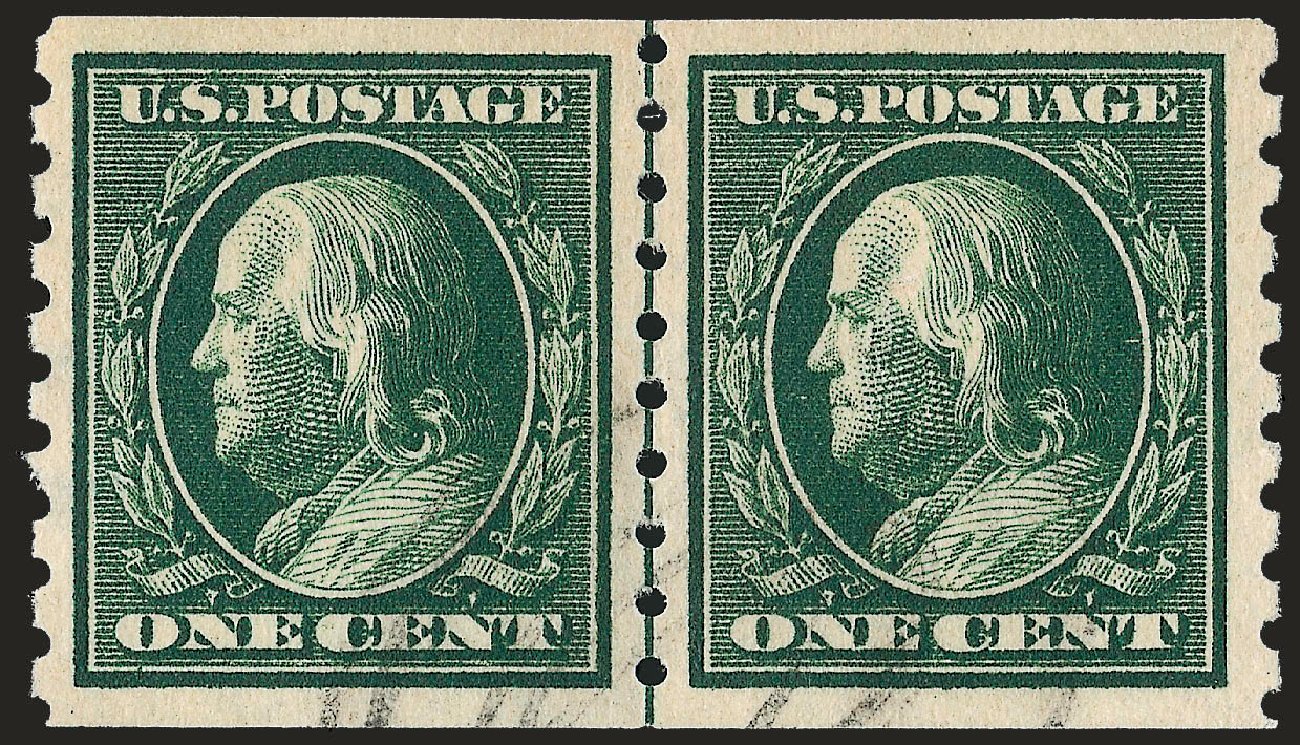US Stamp Price Scott Catalog #392: 1910 1c Franklin Coil. Robert Siegel Auction Galleries, Sep 2008, Sale 962, Lot 2695